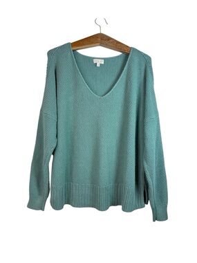 Lucky Brand Long Sleeve V-Neck Green Oversized Sweater Women's Size XL Boho